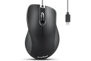 Perixx PERIMICE-221C Mouse USB-C ergonomico a filo - Ottico con 1200 DPI - Cavo da 1,5 metri - Nero