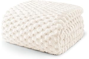 Exclusivo Mezcla Podwójny koc flanelowy z polaru, 150 x 200 cm, stylowy żakardowy, aksamitny pluszowy koc na łóżko, przytulny, ciepły, lekki i dekoracyjny złamana biel