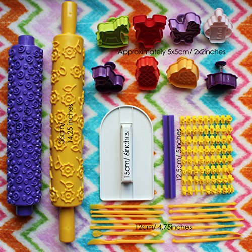 Ultimatives 98 teiliges Set zur Tortenverzierung Backen Zuckerguss mit Ausstechformen, Strukturrollen, Buchstabenpresse von Kurtzy TM - 4