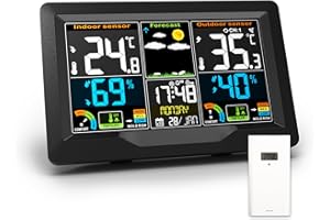Qxmcov Weather Station Wireless with Outdoor Indoor Sensor, Digital Large LCD Screen Thermometer, Weather Station with Weather Forecast, Temperature, Humidity, Alarm Clock