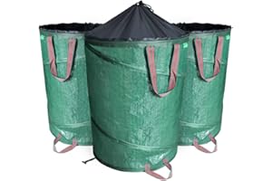 VOUNOT® Borsa da Giardino Individual per Foglie 3 x 170L, Sacchi da Giardinaggio Pop Up, Sacco per Rifiuti da Giardino con Maniglie, Antistrappo, Idrorepellente, Riutilizzabile, Pieghevole