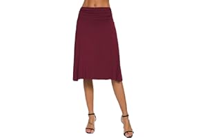 EXCHIC Donna Elegante Casual Elastico Midi Yoga Gonna Piega Media Vita Svasato A-Line Gonna
