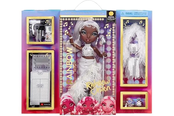RAINBOW HIGH Rainbow Vision Divas - Ayesha Sterling - Poupée Mannequin argentée avec des Tenues à Assortir, 1 Micro, des Accessoires & 1 Mallette - 6 Ans +