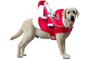 Idepet Felpa Cane Natale, Cappotto per Cani Natale con Babbo Natale A Cavallo sul Cane Abbigliamento Natale Rosso