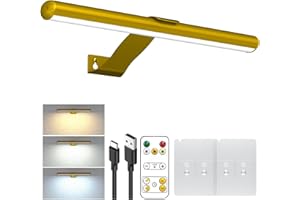 Starxing Picture Light with Remote, Wireless Battery Painting Light with 3 Lighting Colors, 4400mAh Rechargeable Art Light Display Lamp, Dimmable Timer Lamp for Artwork Gallery (Gold)