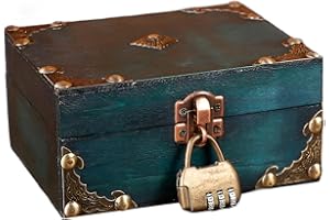 ACTIUSIS Drewniana skrzynia na skarby w stylu vintage, z zamkiem szyfrowym, zielona drewniana skrzynia na skarby, styl vintage, drewniana skrzynia piracka, do przechowywania i dekoracji, prezent
