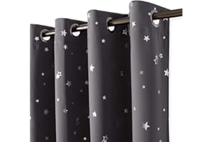 ‎PONY DANCE PONY DANCE Kinderzimmer Vorhang Grau Blickdicht 2er Set Thermo Gardinen Hitzeschutz Gardinen Kinderzimmer Junge Verdunkelungsvorhang Ösen Sternenvorhänge Junge, H 240 x B 132 cm