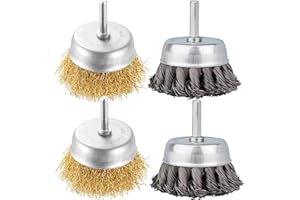 IELEK Wire Brush Wheel Cup Brushes Set 8 Pack Carbon Steel Wire Brush for Drill 1/4-Inch Shank Arbor 0.012'' Brass Coated Crimped for Cleaning Rust,Stripping and Abrasive(Gold + Black)
