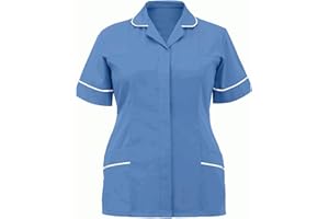JISUXIAB Scrubs Tops Nurses Shirts for Women Ladies UK V Neck Short Sleeve Plus Size Healthcare Uniforms Medical Beauty Pockets Buttons Tunics Tops