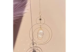 QINGZY Attrape-Soleil en Cristal avec Prismes en Verre, Suncatcher Suspendu avec 4 Cercles en Laiton, Décoration de Pendentif pour Fenêtres, Jardin, Maison et Balcon, Jeux de Lumière Arc-en-Ciel