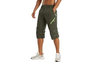 KEFITEVD Pantalones cortos de secado rápido para hombre, 3/4, para senderismo, verano, delgados, capris con 4 bolsillos con cremallera