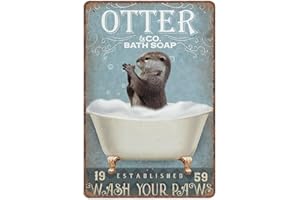 DAIERCY Lustiges Vintage-Schild Otter & Co. Badeseife Waschen Sie Ihre Pfoten, Otter, Badezimmer-Dekor, WC, Metall-Blechschilder für Küche, Garten, Garage, Badezimmer, Wanddekoration, 140 x 200 mm