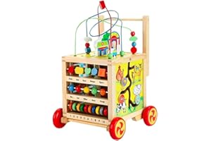 Sherwood Store Carrello Primi Passi in Legno – Girello multiattività per Bambini da 1 Anno