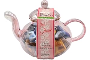 TOUCH ORGANIC Théière en Verre Rose | 18 Sachets de thés pyramide | 6 Saveurs de Thés verts et blancs | Coffret cadeau
