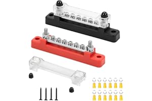 GIONAR Bloc de Distribution D'alimentation 12V-48V DC Bornier Electrique Barres de Distribution d'Énergie 150A avec 6 x M4 Boulons de Borne pour Voiture Camion Bateau 2 Pièces (Rouge Noir)