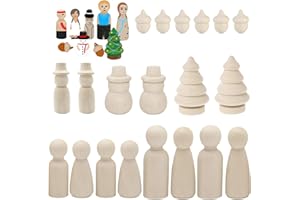 EQLEF Wooden Peg Dolls, Unfinished Wooden People Tree Pine Cones Snowman Plain Blank Bodies Tiny Dolls Decoration for DIY Painting Craft 20Pcs