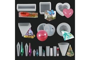 MOPLA 13 Pezzi Stampi per Resina Epossidica,stampi in silicone colata,forma quadrata a sfera,Stampo in Silicone in Resina epossidica per Resina Sferico,Cubo,Piramide,Cristallo,Adatto Artigianato DIY