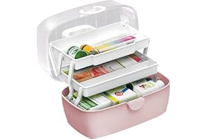 Gute Medicine Box,First Aid Box,Portable Medicine Chest Storage,Organizer Box,Fold 3-Layer Large Medicine Cabinet,Storage Case For Home,Outdoor, Pink 30X19X16 cm