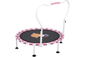 ‎NUKIED Trampolin Kinder,Ø 101cm Trampolin Indoor mit Faltbarem Bungee-Rebounder,Verstellbarem Schaumstoffgriff und Sicherheitspolster, Kindertrampolin Outdoor für Jungen Mädchen ab 3 Jahre
