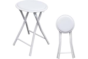 UR CHOICE Compact Folding Stool - Versatile Padded High Stool for Home, Office, and Breakfast Bar - Ideal for Kitchen, Desk, and Portable Seating (1, WHITE)