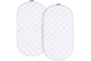 BILOBAN Bassinet Mattress Pad Cover Compatible with 4moms Mamaroo Sleep Bassinet, 2 Pack, Waterproof Quilted Ultra Soft Viscose Made from Bamboo Terry Surface