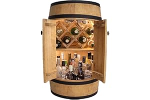 ‎WEECO weeco Fassbar L.E.D mit Tür und Weinhalter - Weinregal. Fass Hausbar Weinrack 80 cm. Rustikaler deko Barschrank Weinständer. Fassbier, Whiskybar. Flaschenständer Bar Kabinett (Helle Eiche)