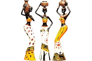 JUANXIAN Las Mujeres Africanas Figura de Arte Estatuas - Niñas Tribal de la Señora Decoración Coleccionable Vintage Regalo Artesanía Muñeca Soporte - 3pcs Amarillo