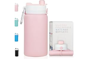 NAVTUE Collapsible Water Bottle, 550ml Foldable Water Bottle BPA Free Reusable Lightweight Leak-Proof Travel Silicone Water Bottle for Travel, Gym, Hiking, Office, Camping(Pink)