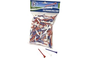 PGA TOUR 200 Wooden Golf Tees - Red/White/Blue, 70 mm
