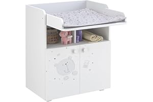 ‎SHEFA Shefa Wickelkommode 700 Teddy, Weiß - Moderne Babyzimmer Kommode, 47 x 70 x 86 cm