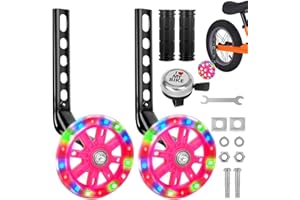 Rppiup Bike Stabilisers, Stabilisers for Children Bike Mute Flash Wheels, Kid Bikes Stabiliser for Child Bikes Bicycle Training 12 14 16 18 20 In with Adjustable Bicycle Stabiliser Mounted Kit (PINK)