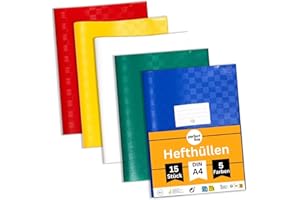 ‎PERFECT LINE perfect line - 15 koszulek na zeszyty DIN A4, 5 kolorów, okładka z etykietą do opisania, ochraniacze z polipropylenu