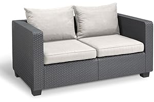 PEGASO Allibert Gartenbank Outdoor Sofa in Rattanoptik 2 Sitzer as UV-beständigem Material Lounge Sofa für Garten Terasse Balkon Couch Rattanmöbel Gartenmöbel Wetterfest Salta 2-Sitzer mit Kissen Anthrazit