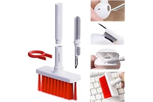 CLEANZER Cepillo Limpiador de teclado suave 5 en 1 Kit de herramientas limpieza multifunción extractor de polvo y cepillo múltiple para PC Laptop auriculares y airpods (Blanco-rojo)