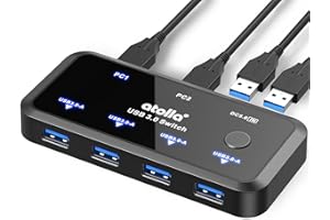 Switch USB, atolla USB Switch 2 Entrées 4 Sorties pour 2 PC, USB 3.0 Sélecteur de Commutateur avec 2 Câbles Inclus pour Clavier Souris Clé Disque Dur Externe Imprimante Scanner