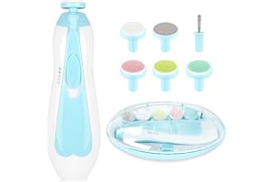 Baby Electric Nail File by BritAces | 8 in 1 | Baby Nail Trimmer Electric | Baby Nail Clipper with 6 Grinding Heads and Light | Baby Nail Care Kit for All Ages | Pack of 1 (Blue)