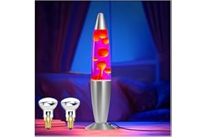 BrightWish Lampe de Lave Classique Rouge Cire/Violet Aaluminium Liquide Apaisant Sport Lampe de Lave pour La Paix et La Détente 13,38 Pouces avec 2 pack de R39 25W E14 Ampoules de Lave
