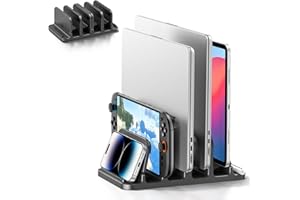 KDD Vertikaler Laptop Ständer mit 4 Steckplätzen und Schwerkraftschloss, 6 in 1 Platzsparende MacBook Ständer & Laptop Halterung Schreibtisch für MacBook/Surface/Samsung/HP/Dell/Tablet/Switch/Telefon