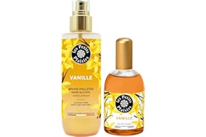 Les Petits Plaisirs - Lot Brume parfumée vanille pailletée + Eau de toilette Vanille. Made in France, Brume 200ml, Eau de toilette 110ml
