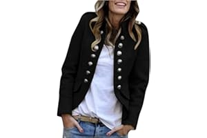 IQYU Chaqueta de lana para mujer, chaqueta de entretiempo para mujer, chaqueta de traje militar de manga larga, elegante, con botones frontales, chaqueta de entretiempo, otoño y verano, chaqueta de