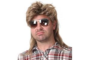 Beweig Perruque hommes marron clair mulet des années 80 perruque mulet hommes longue perruque de cheveux synthétiques Cosplay Halloween Costume Party