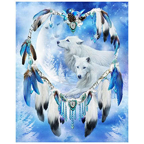 Demiawaking 5D Diamond DIY Schöne Traumfänger Wolf Stickerei Malerei Kreuzstich für Wohnzimmer, Schlafzimmer, Arbeitszimmer usw. Haus Dekor