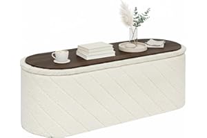 Bonlife Oval Ottoman Storage Bench, Folding Foot Rest with Lid, Boucle End of Bed Bench,Foostool for Living Room,Bedroom,Entryway,White,110x38x38cm