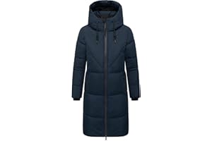 Navahoo Damen Langer Wintermantel warmer Steppmantel mit großer Kapuze und Fleece-gefütterten Kragen Kältekuschel XIV XS-5XL