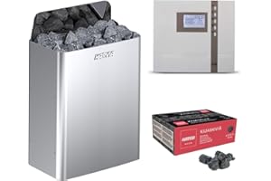 Harvia The Wall Poêle pour sauna avec commande EOS ECON et pierres de sauna 400 V (chromé, 9 kW)