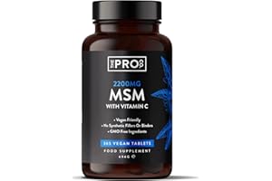 MSM 2200 mg avec vitamine C - 365 comprimés Végan - Approuvé par PETA sans cruauté - 80 mg de vitamine C - Contribue à la formation normale de collagène - The Pro Co.