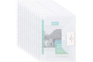 MOWETOO 22 Stück Dokumentenmappe A4 zum Abheften, Transparent A4 Dokumententasche mit Lochrand Klettverschluss und Etikettentasche, Wasserdicht Sammelmappen für Dokumente Organisieren