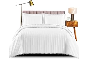 SHOP DIRECT 24 Luxury Quilted Bedspreads King Size Bed Quilt Throws for Beds Reversible Polyester Filling Embossed Bedspreads & Coverlets - Christmas Bedding King Size Bed with Pillow Cases 240x250cm White