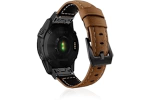 LanQii Pasek skórzany QuickFit 22 mm do Garmin Fenix 8 47 mm/7/7 Pro / 7 Pro / 6 / 6 Pro / 5 / 5 Plus / Fenix E, skórzany pasek zamienny do Garmin Epix 2, Forerunner 965/955/945/935, brązowy