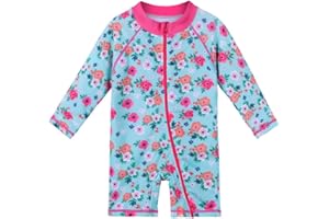 HUAANIUE Baby Girls One Piece Swimsuit Long Sleeve Swimwear UPF 50+ UV Sunsuit Cute Icecream Swimming Kids Wetsuit Zipper 4-12Y Swim Clothes